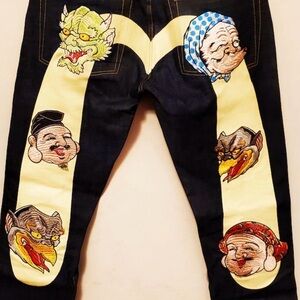 EVISU Embroidery Colorful Selvedge Monster Devil Daicock Denim Jeans NWT w Bag